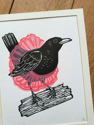 Blackbird in a tutu original handmade linocut art bird print | Etsy